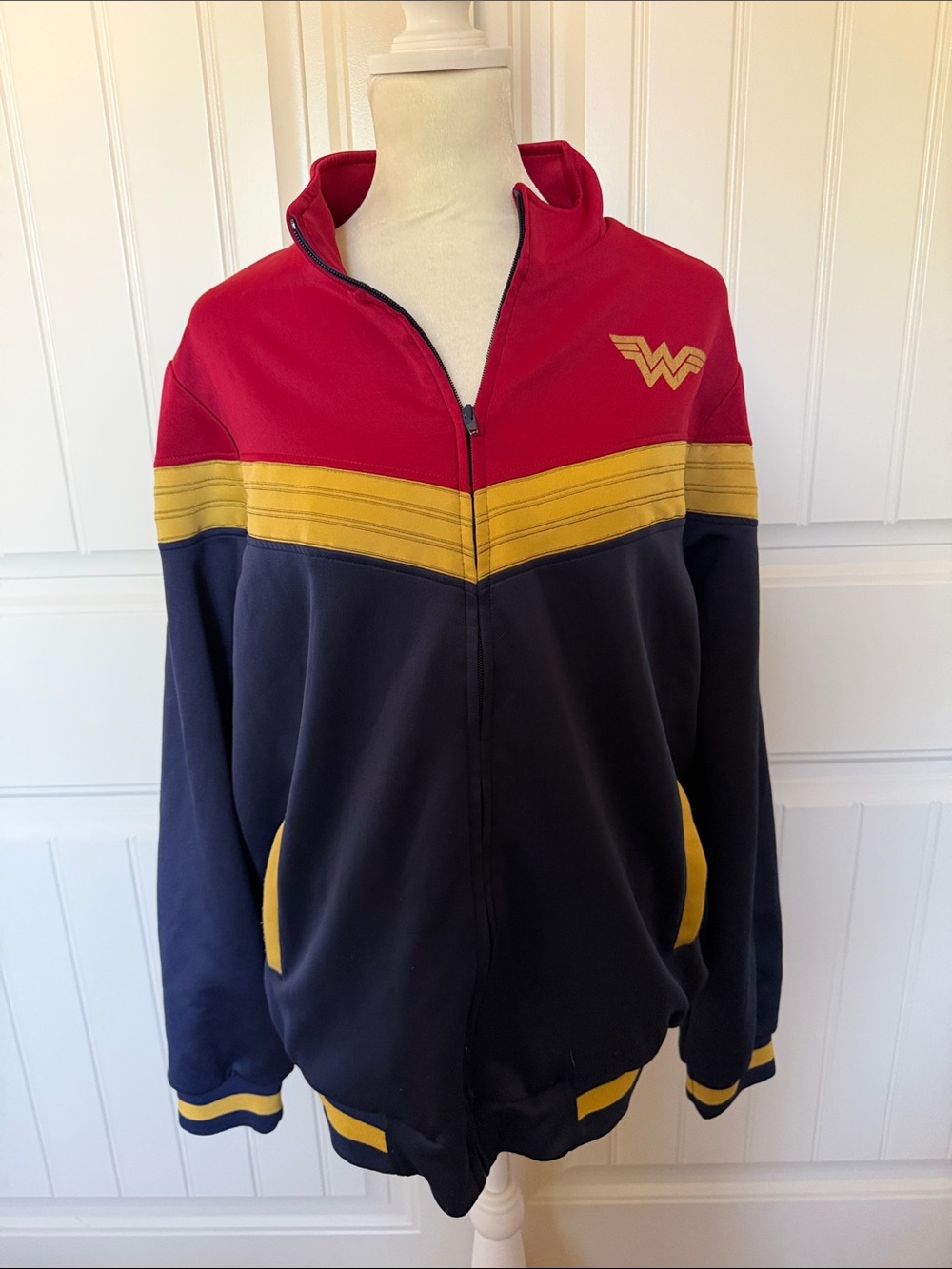 DC Comics Wonder Woman Navy Red and Gold Zip Jacket